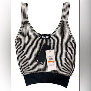 DKNY V-neck ribbed-knit tank style top 100% cotton black and white size Small